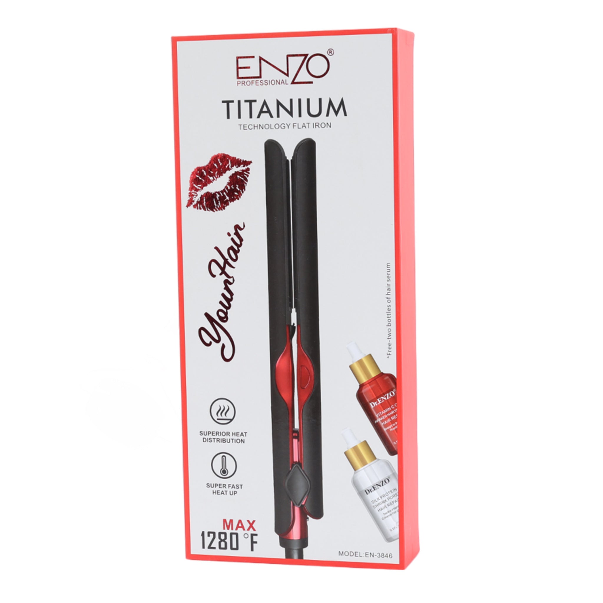 Enzo Titanium Technology Flat Iron & free 2 bottles of Hair serum