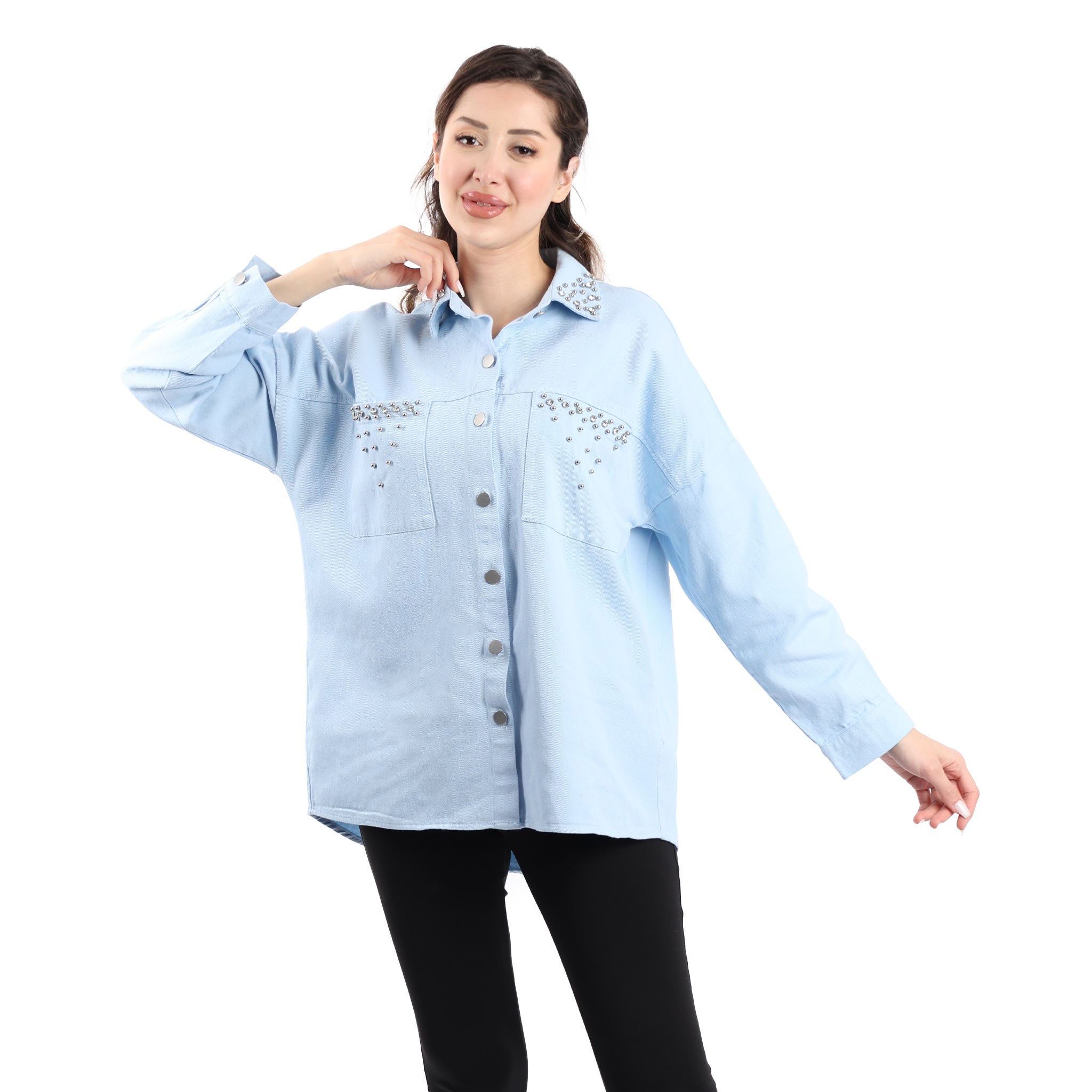 Oversize Jeans Shirt with Strass