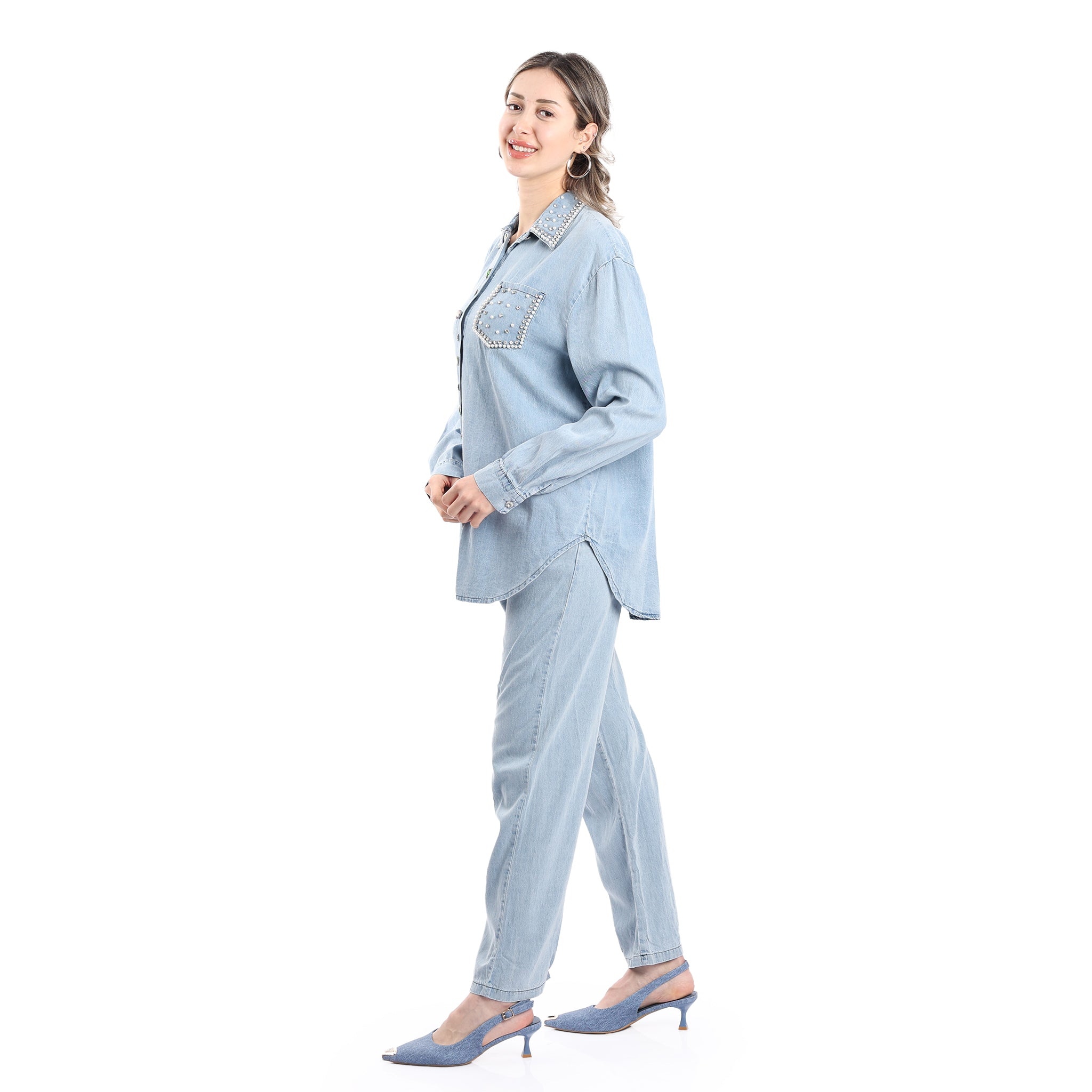 Linen Suit 2 Pieces Strass Decorated